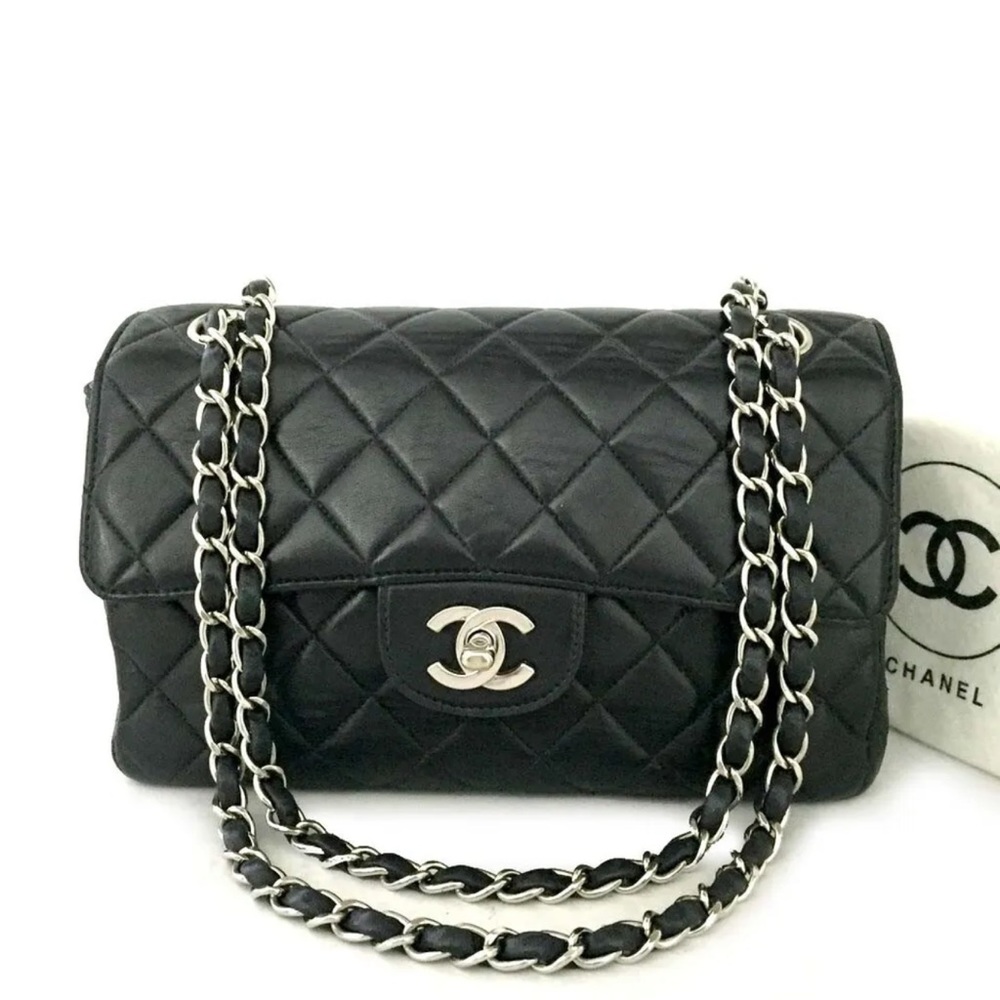 ULTRA RARE! CHANEL Classic Flap Leather Silver Chain Double Face 2-Sided Bag